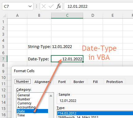 Screenshot Excel cell is formatted as date