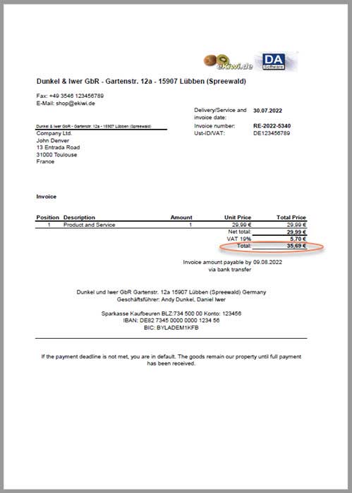 Screenshot of PDF-Invoice as an expample