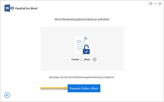 Screenshot PassFab for Word: Ordner öffen