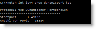 Consola netsh int ipv4 show dynamicport tcp
