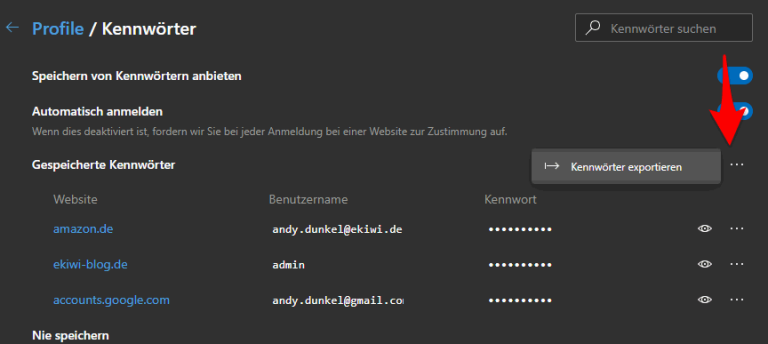 Kennwörter aus Microsoft Edge exportieren - eKiwi-Blog.de