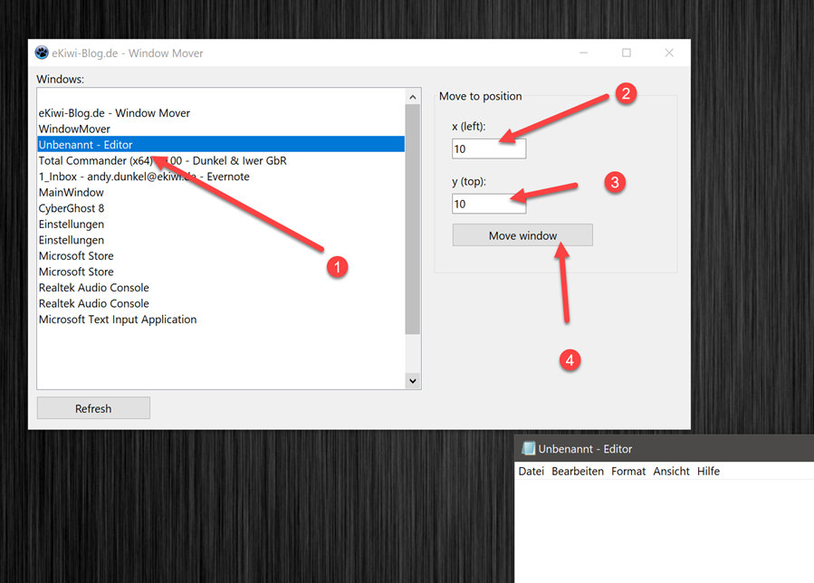 WIndows Nicht sichtbare Fenster verschieben