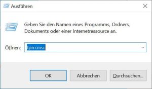 Screenshot Ausführen-Dialog tpm.msc eintippen