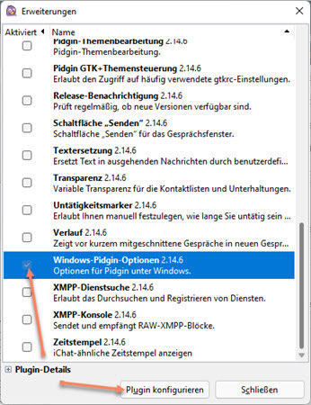 Screenshot Pidgin: Windows-Pidgin-Optionen aufrufen