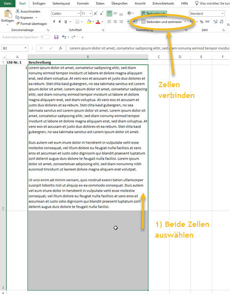 Screenshot Excel Zellen verbinden