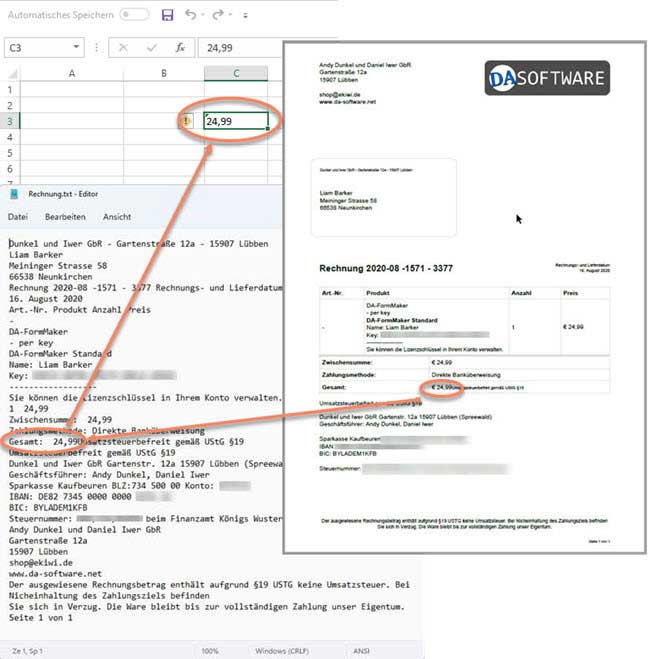 Screenshot Datenexport von PDF nach Excel mittels VBA