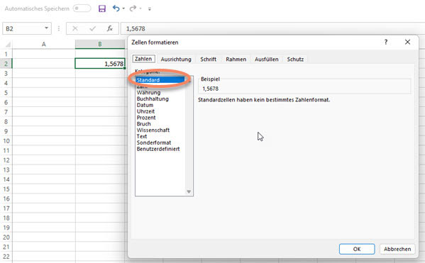 Screenshot Excel als Standard-Formatierte Zelle soll per VBA in Euro formatiert werden