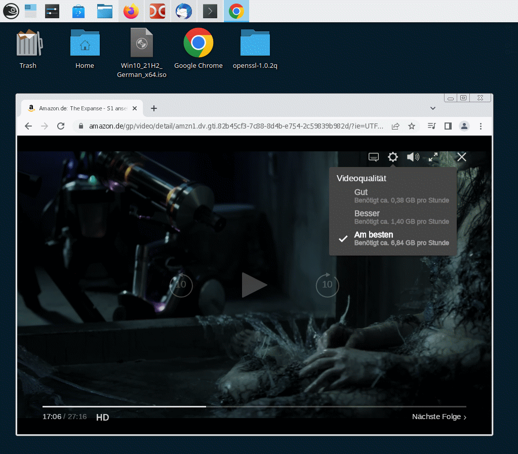 Prime Video and Linux – Video only in SD quality – activate FullHD 