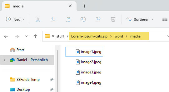 Screenshot mit den Bilddateien im media-Ordner der ZIP-Datei