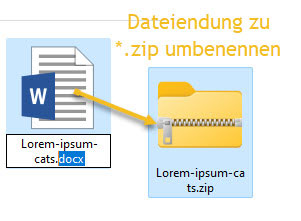 Dateiendung der Word-Datei in Zip-Datei umbenennen