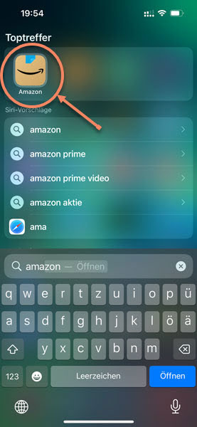 Captura de pantalla abierta de la app de Amazon en el smartphone