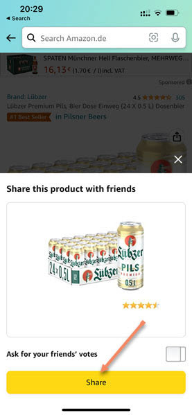 Share screenshot Amazon App product