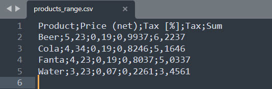 Bereich eines Tabellenblatts wurde in CSV exportiert