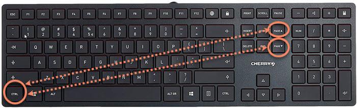 Keyboard layout with the key combination to switch to another spreadsheet