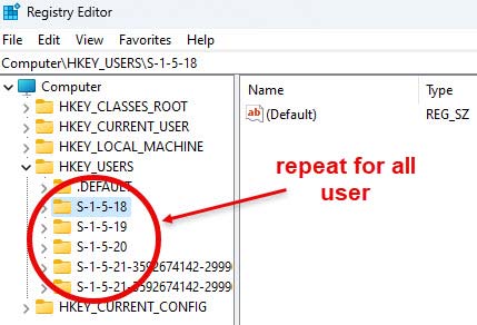 Change InitialKeyboardIndicators for all users in the registry