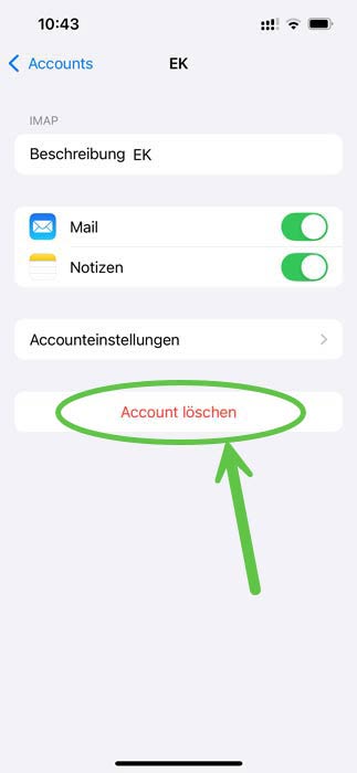 Screenshot iPhone Normalzustand E-Mail Account lässt sich löschen
