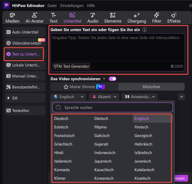 Screenshot Hitpaw Edimakor Sprache in Text umwandeln