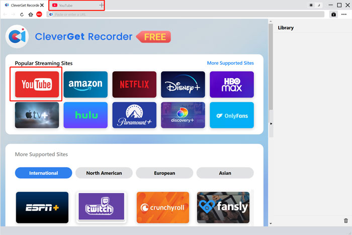 Screenshot CleverGet Recorder: Streaming-Seite auswählen von welcher man aufnehmen möchte
