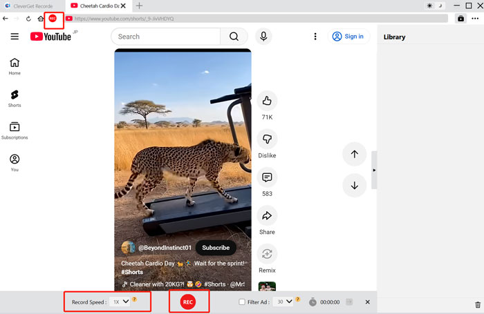 Screenshot CleverGet Recorder: Video suchen auf der Streaming-Seite und auf "Rec"-Button klicken.