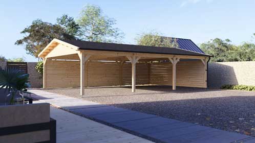 Holzcarport mit geschlossenen Seiten